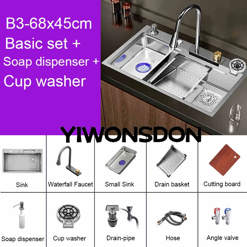 Brushed Nano Sink Waterfall Faucet Large Bowl Cup