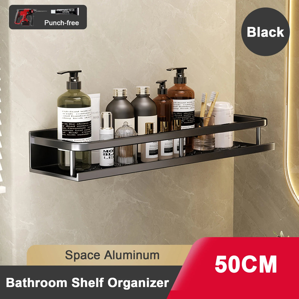 Punch-Free Bathroom Rack Bathroom Shelf Toilet Space Aluminum