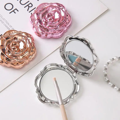 Double Sided Pocket Mirror Retro Rose Pattern Compact