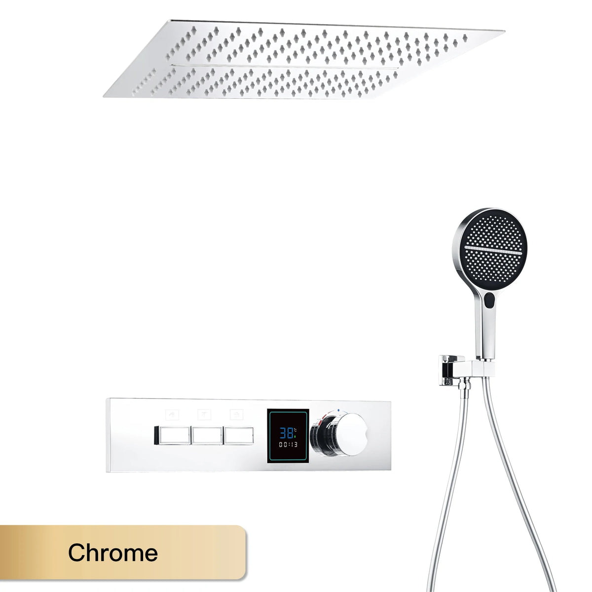 Luxury Gun Gray Brass Shower System Led Digital