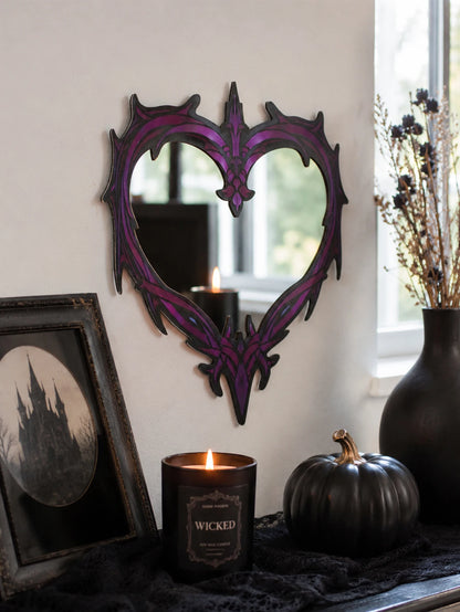 Purple Gothic Barbed Wire Heart Wall Mirror Witchy
