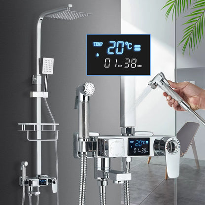 Chrome/Black Thermostat Shower Faucet Ways Bathroom Faucet