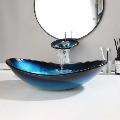 Kemaidi Oval Blue Bathroom Vessel Sinks Faucet Vessel