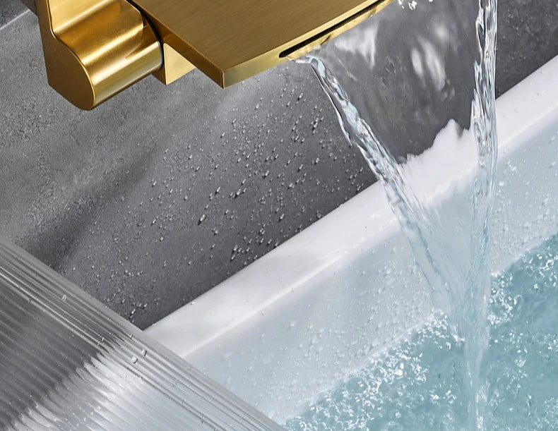 Brushed Gold Bath Shower Faucet Brass Bathtub Faucet