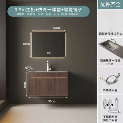 Light Luxury Bathroom Cabinets Rock Slab Integrated Washbasin