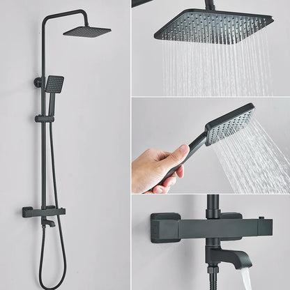 Bathroom Thermostatic Shower Faucet Rainfall Head Wall Mounted