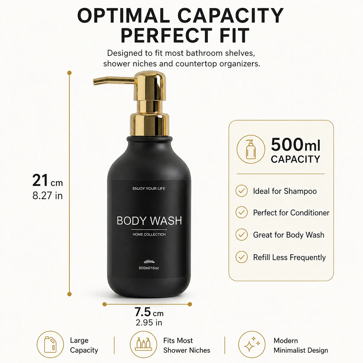 Matte Black Shower Dispenser Bottles Plastic Shampoo Conditioner