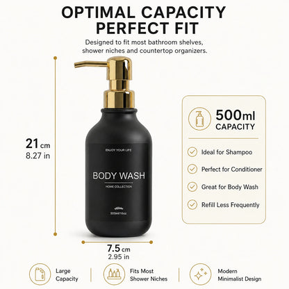 Matte Black Shower Dispenser Bottles Plastic Shampoo Conditioner