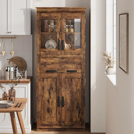 Tall Bathroom Storage Cabinet 170cm Glass Door/Drawer/Adjustable
