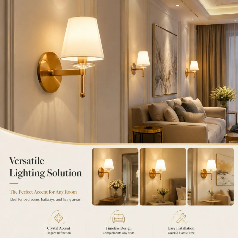 Modern Wall Sconce White Fabric Shade E27 Gold