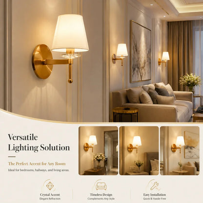 Modern Wall Sconce White Fabric Shade E27 Gold