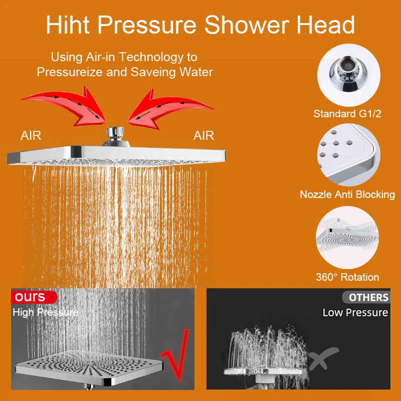 Large Panel Rectangle Rain Shower Head Handheld Spray