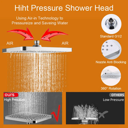 Large Panel Rectangle Rain Shower Head Handheld Spray