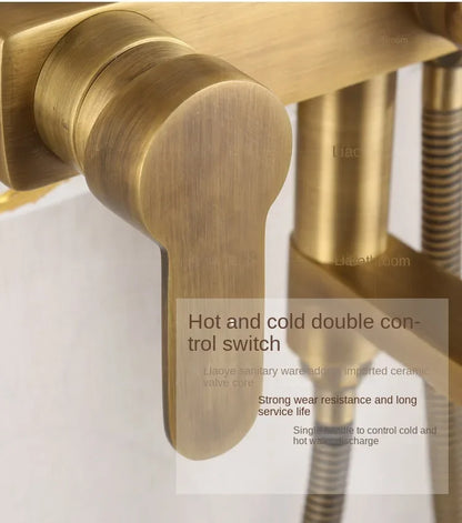 Antique Brass Shower Faucet 8-Inch Rainfall Dual Handle