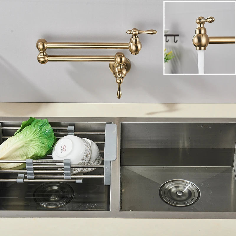 Brushed Gold Faucet Wall Mount Bathroom Basin Faucet