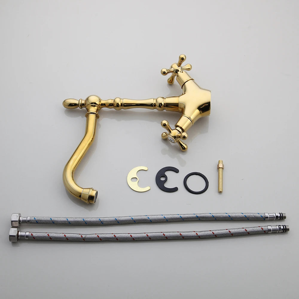 Kemaidi Gold Bathroom Sink Faucet Brass Hole Deck