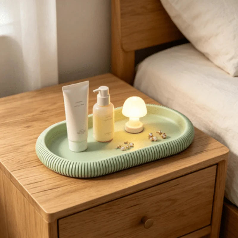 Oval Storage Tray Decorative Organizer Plate Anti-Slip Desktop