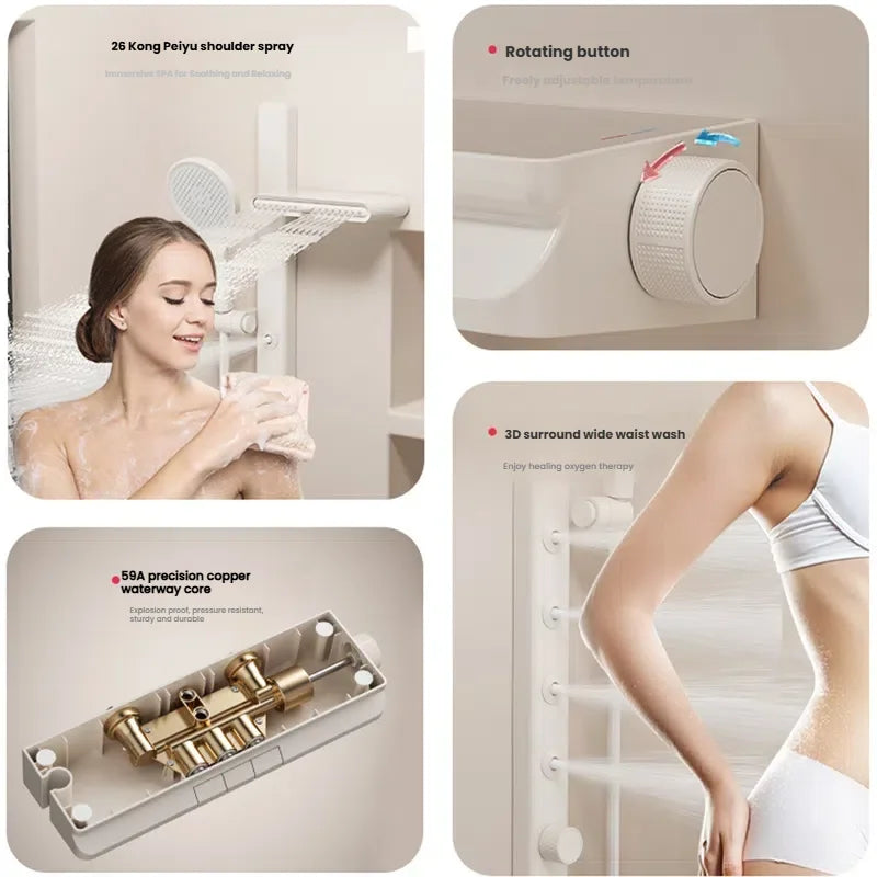 Gun Grey Bathroom Shower System Shoulder Waist Spouts
