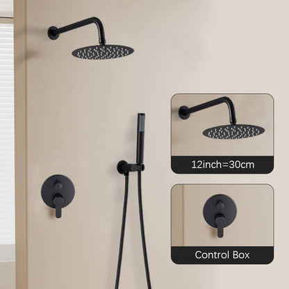 Black Brass Shower System Rain Shower Faucet Bathroom