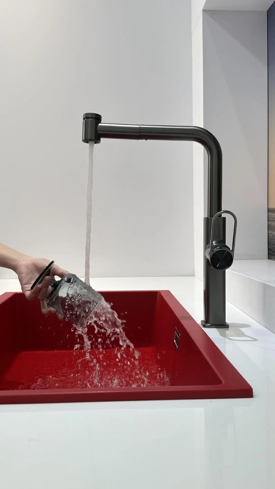 Pull Out Faucet Lever Brass Rotation Cold Pink