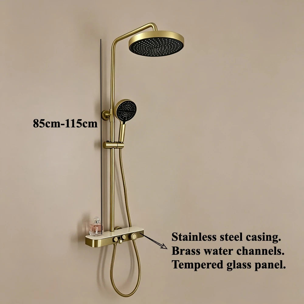 Gold Brass Shower Mixer Crane Hand Shower Wall