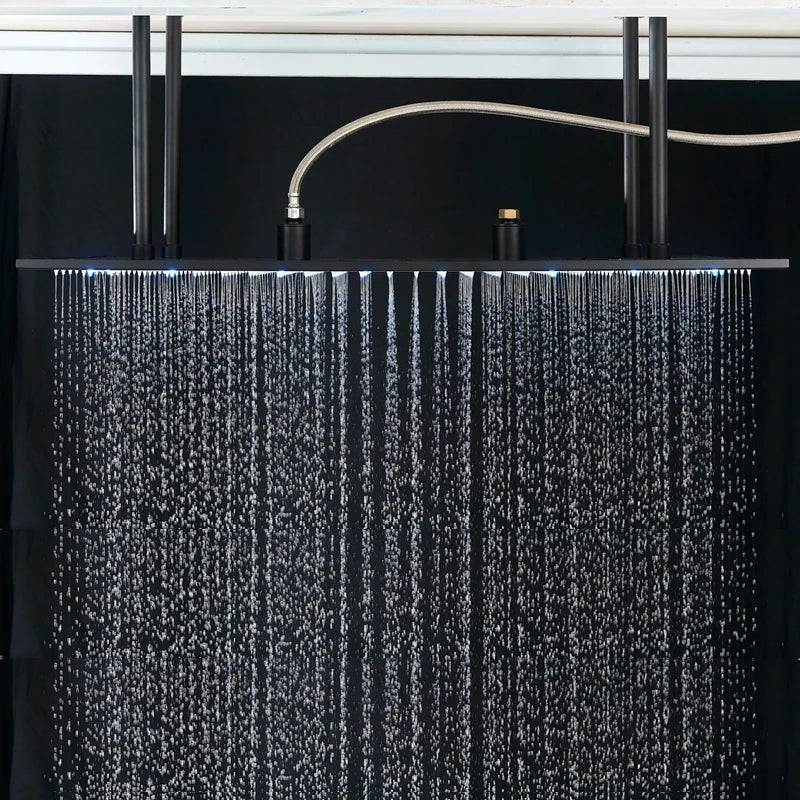 Shinesia Big Black Thermostatic Bathroom Shower Faucet Rainfall