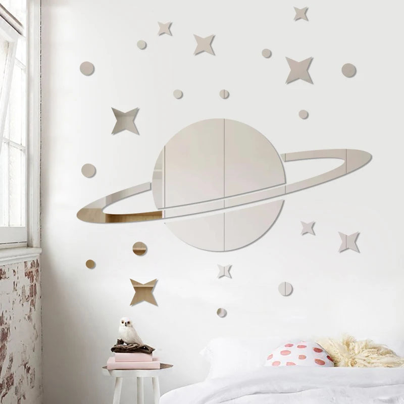Acrylic Star Moon Planet 3d Mirror Wall Sticker