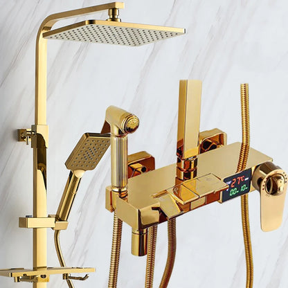 Gold Piano Digital Display Bathroom Shower Brass Bathroom