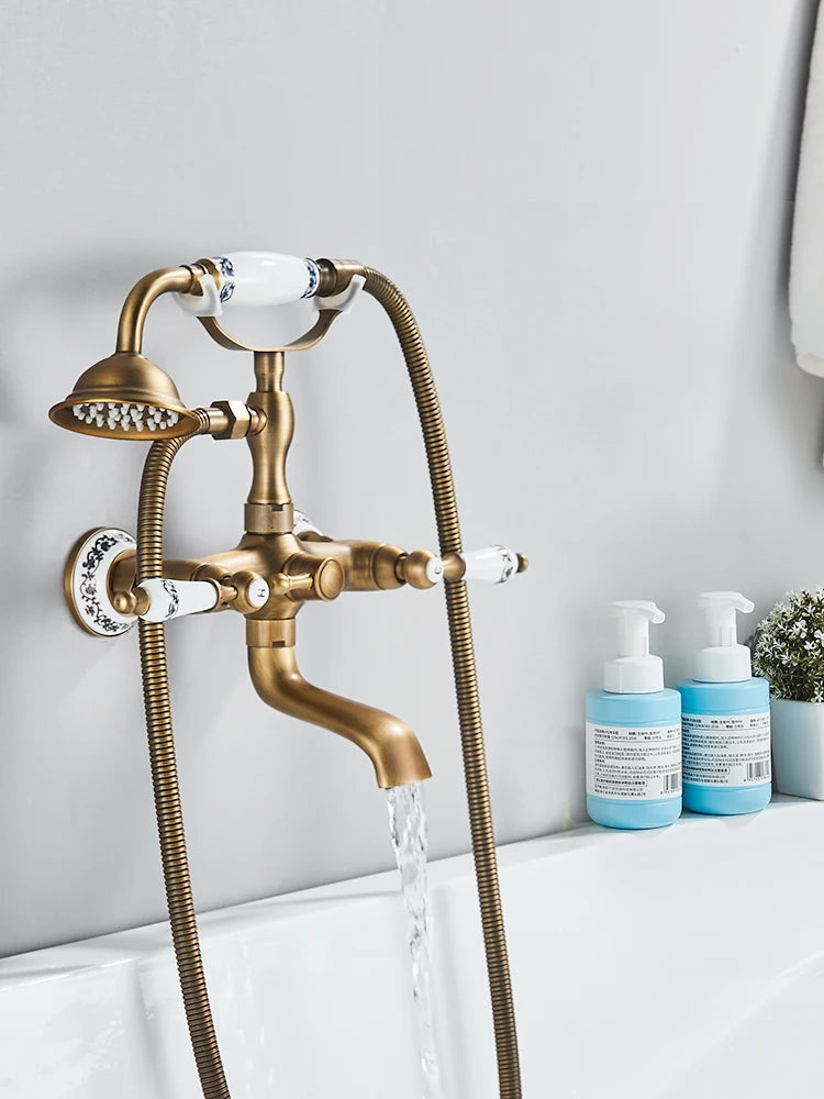 Retro Antique Brass Black Bronze Bathtub Shower Faucets