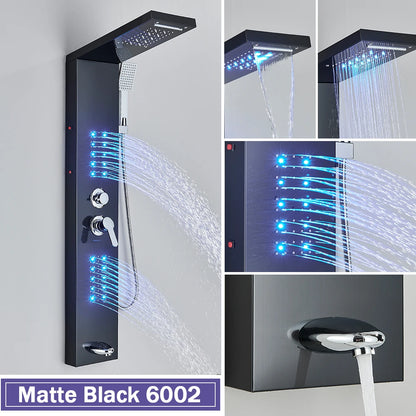 Rozin Black Shower Column Led Rainfall Bathroom Faucet