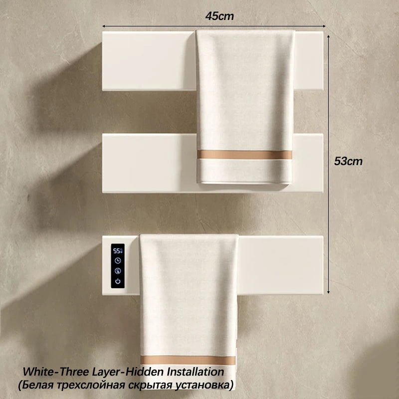 White Electric Heated Towel Rail Smart Temperature Time