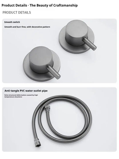 Brushed Gold Concealed Wall-Mounted Bathtub Faucet Gun Grey