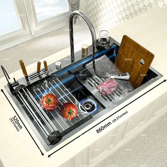 Sink Stainless Steel Large Slot Waterfall Faucet Dishwashing