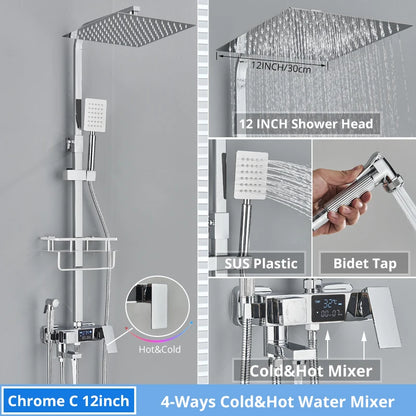 Bath Thermostatic Digital Display Shower Faucet Rain Shower