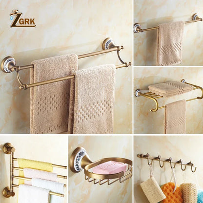 Zgrk Antique Bathroom Carved Brass Hardware Wall Mounted
