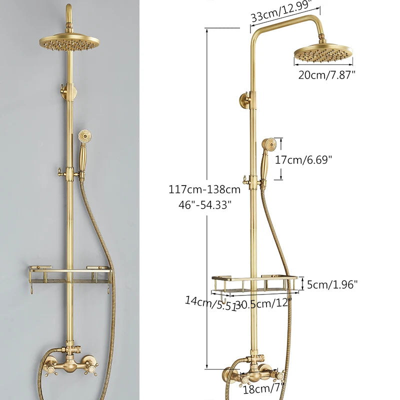 Antique Brass Shower Faucet Mixers Dual Handle Rainfall