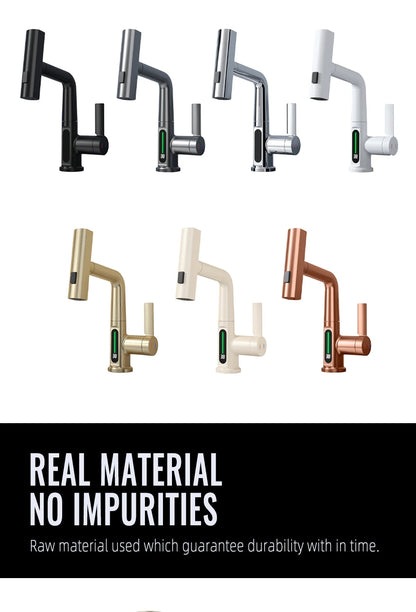 Brushed Gold Basin Faucet Lifting Pull Down Digital