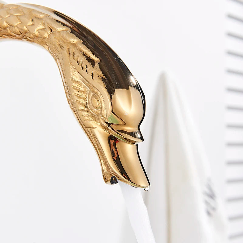 Brass Gold Black Swan Basin Faucet Deck Mounted