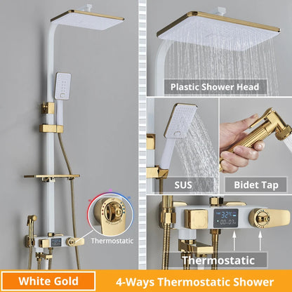 Bath Thermostatic Digital Display Shower Faucet Rain Shower