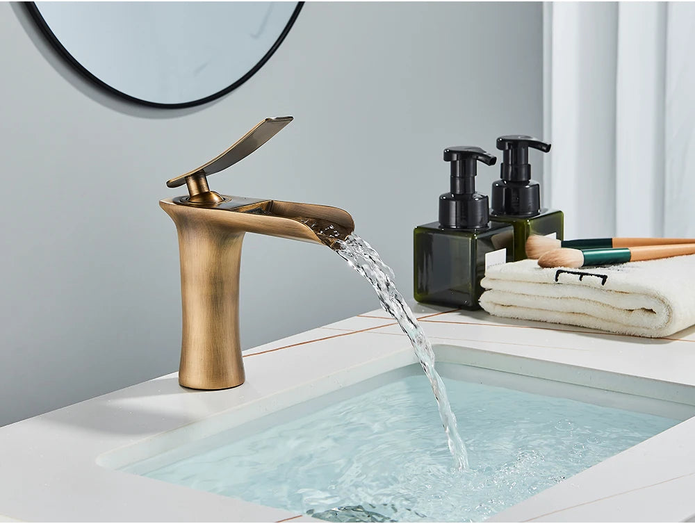 White Basin Faucet Waterfall Spout Bathroom Mixer Tap