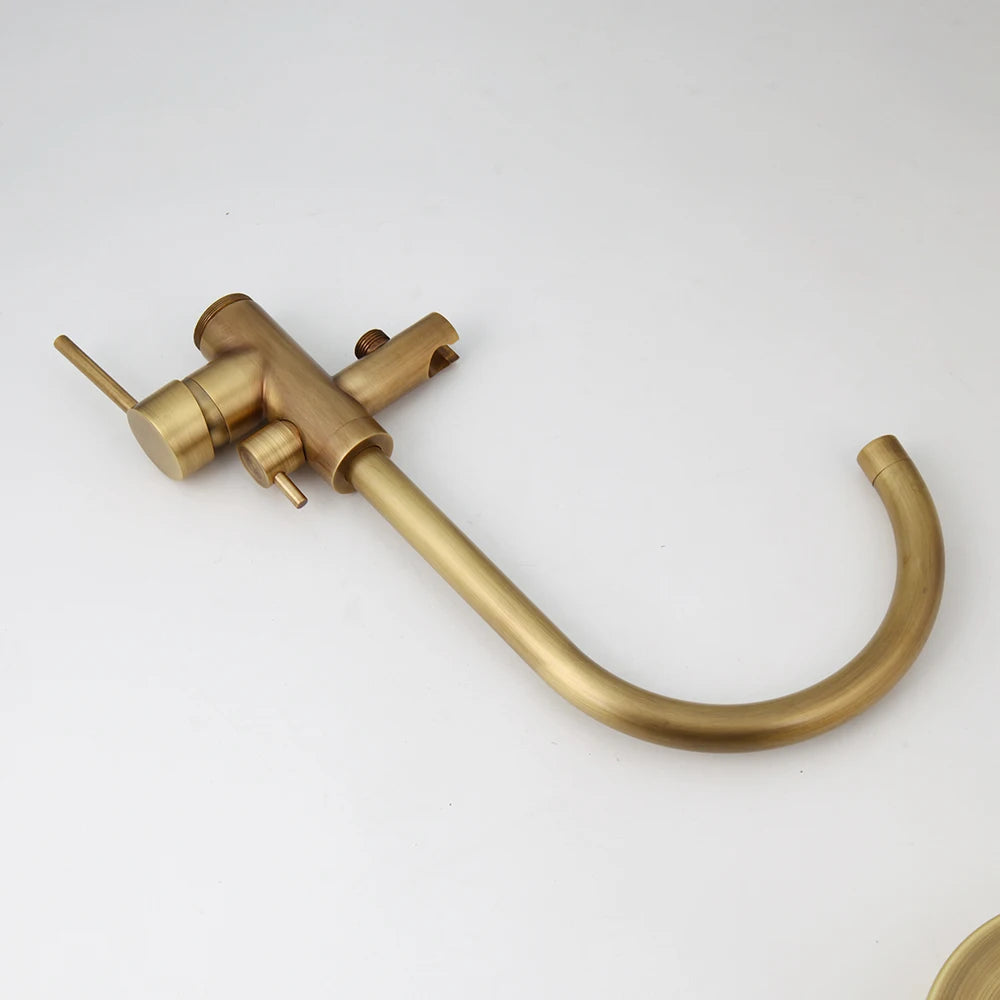 Kemaidi Antique Brass Bathtub Shower Faucet Floor Standing