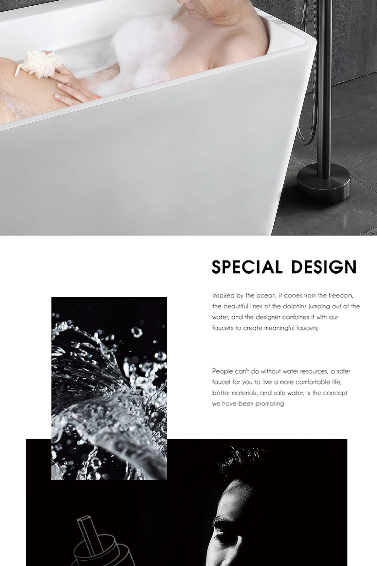 Aitana Luxury Black Brass Bathroom Faucet Floor Standing