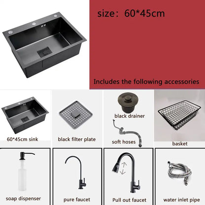 Black Sink 304 Stainless Steel Vegetable Washing Basin