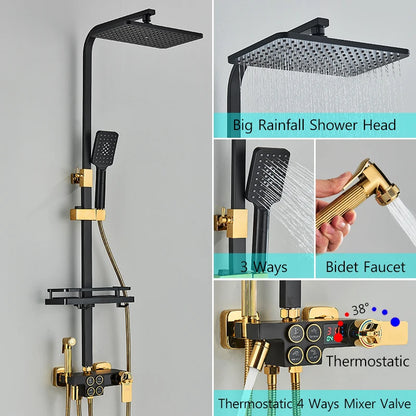Matte Black Functions Display Screen Shower Faucet Bathroom