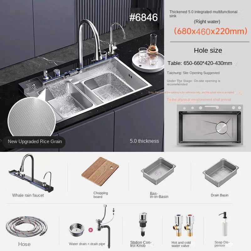 Customized 1000x500mm Silver Smart Stainless Steel Sink Waterfall