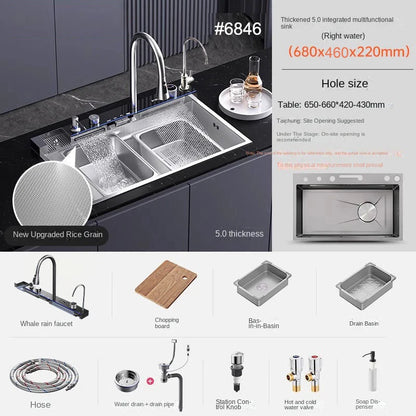 Customized 1000x500mm Silver Smart Stainless Steel Sink Waterfall