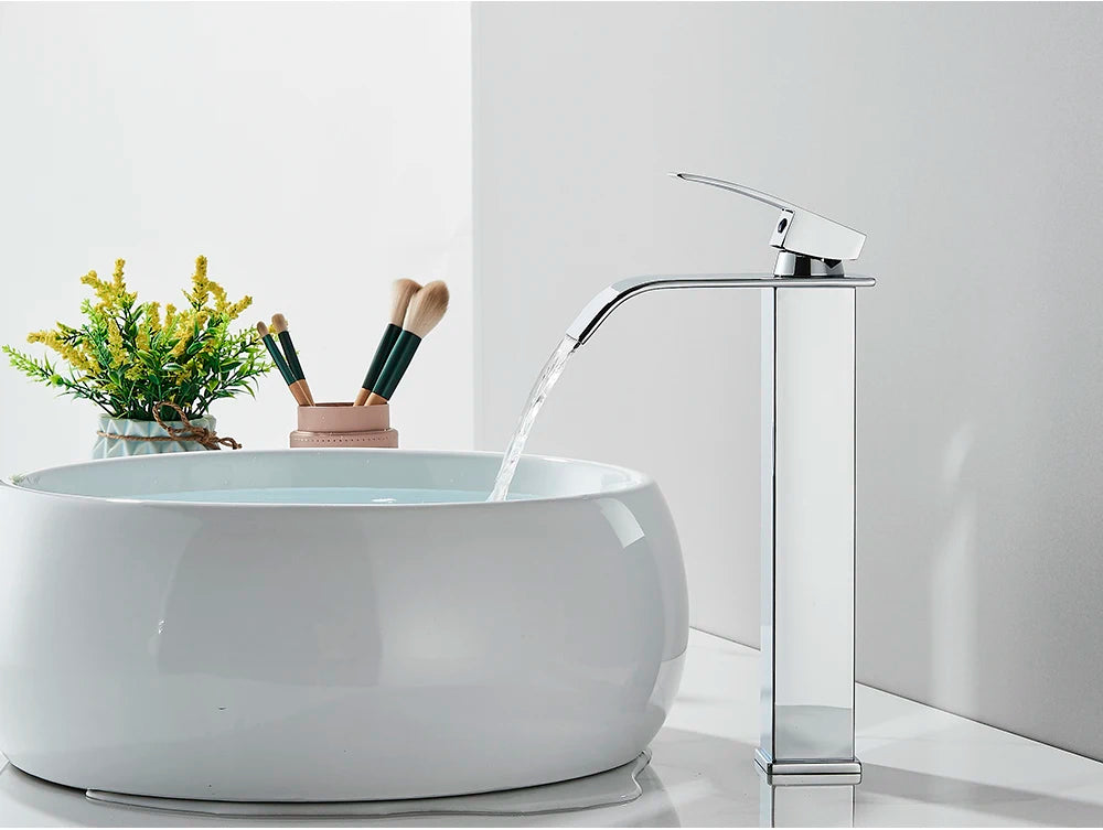 Brushed Golden Basin Faucets Elegant Waterfall Bathroom Sink