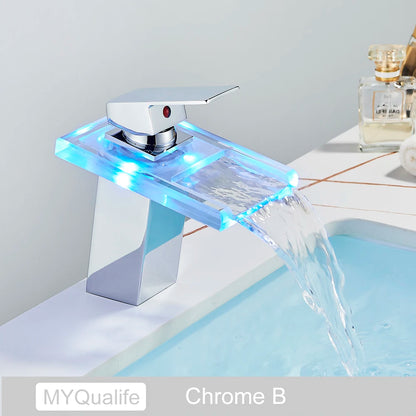 Luxury Led Color Changing Waterfall Basin Sink Faucet