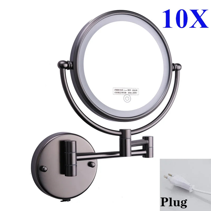 10x Magnifying Led Folding Bathroom Mirrors Walll Mounted