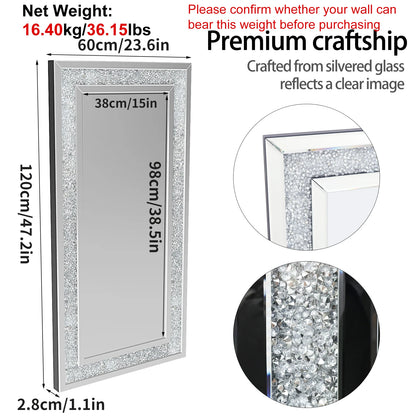 120x60cm Crystal Crush Diamond Wall Mirror Gorgeous